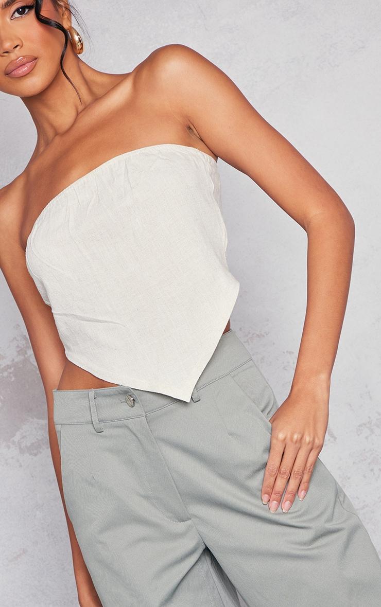 Beige Linen Look Dip Hem Crop Top Product Image
