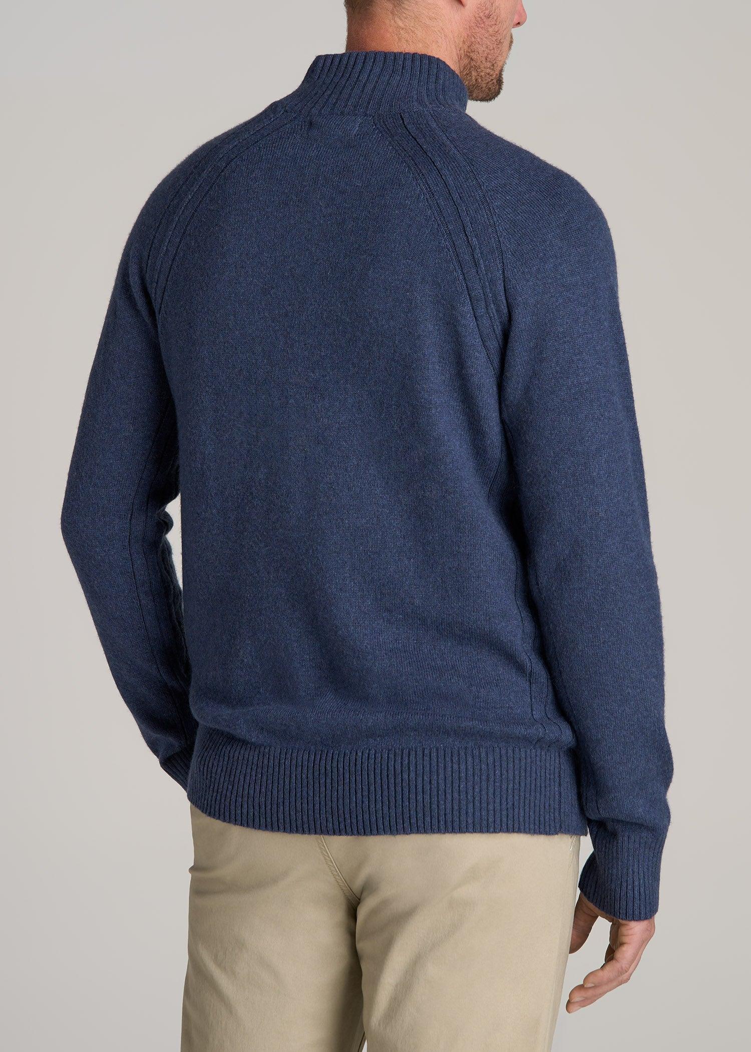 Three Button Mock Neck Tall Men's Sweater in Deep Cobalt Mix Product Image