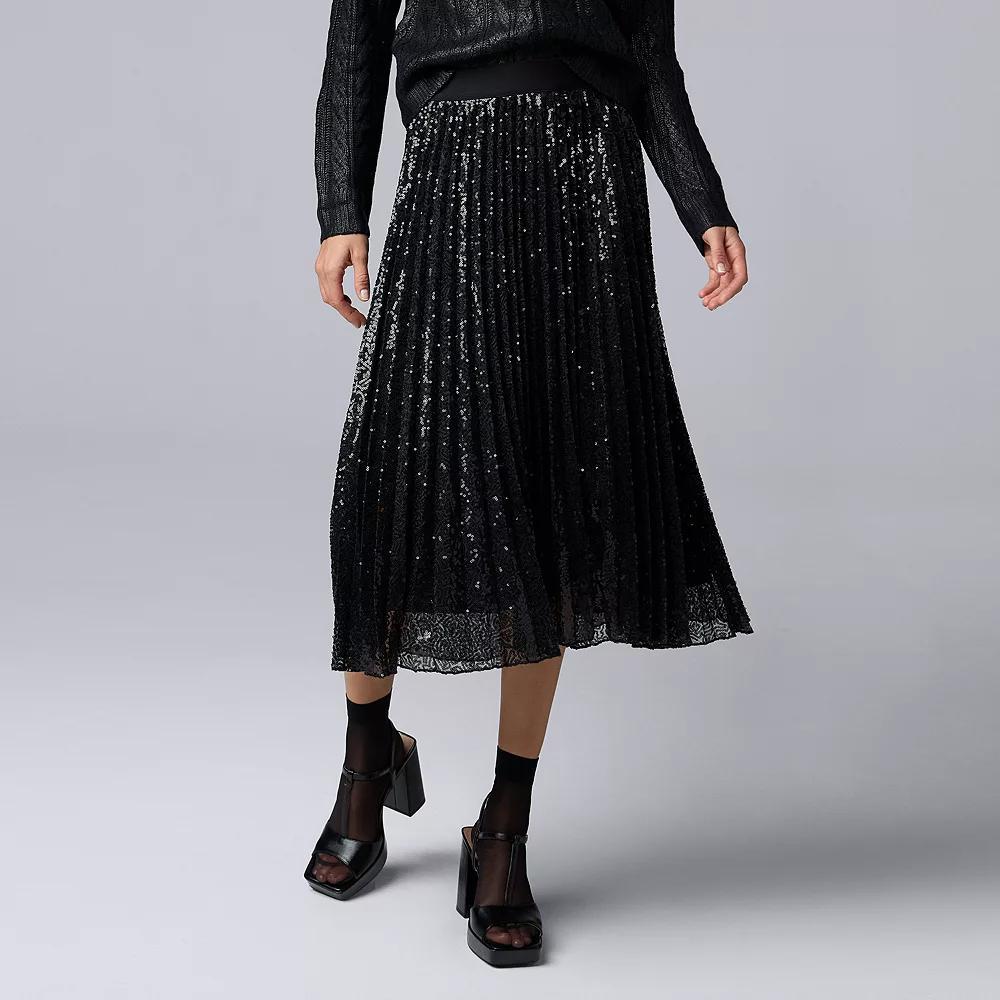 Petite Simply Vera Vera Wang Pleated Sequin Midi Skirt, Women's, Size: XXL Petite, Black Sequin Product Image
