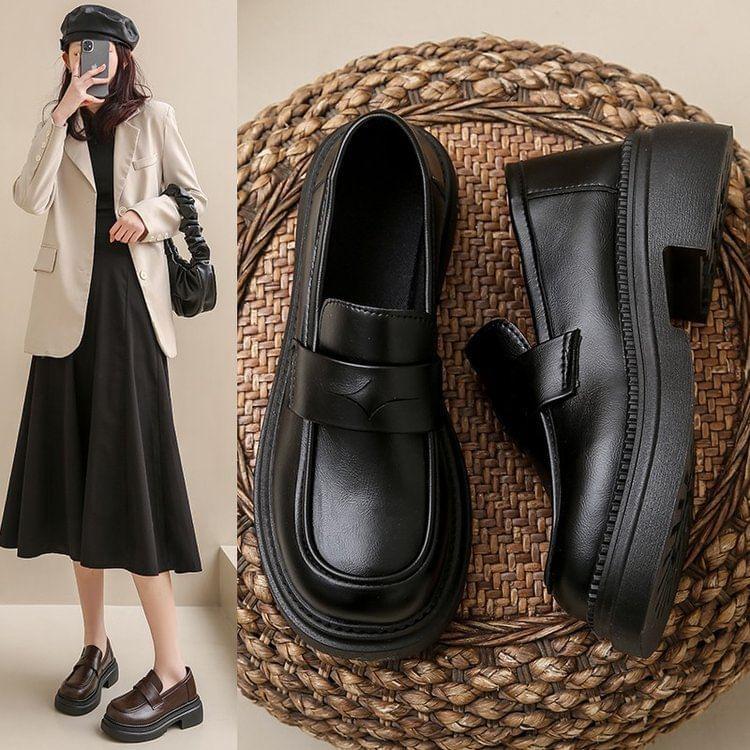 Faux Leather Platform Loafers Product Image