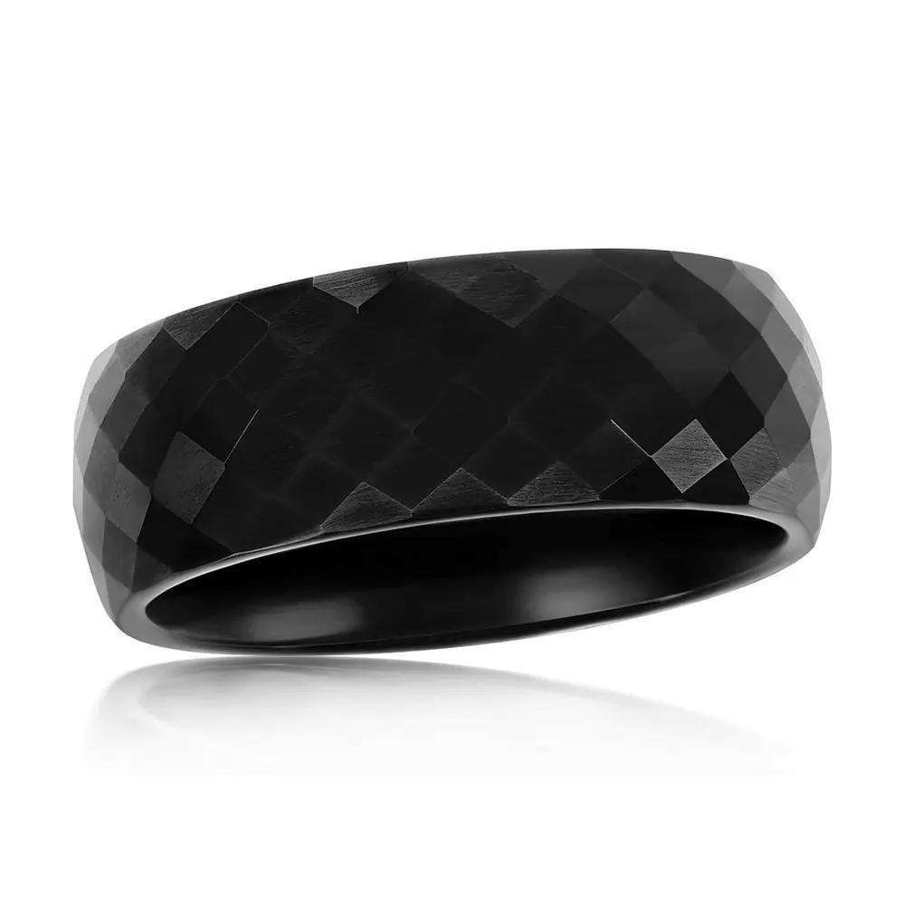 Metallo Polished Faceted Tungsten Ring, Men's, Size: 10, Black Tungsten Product Image