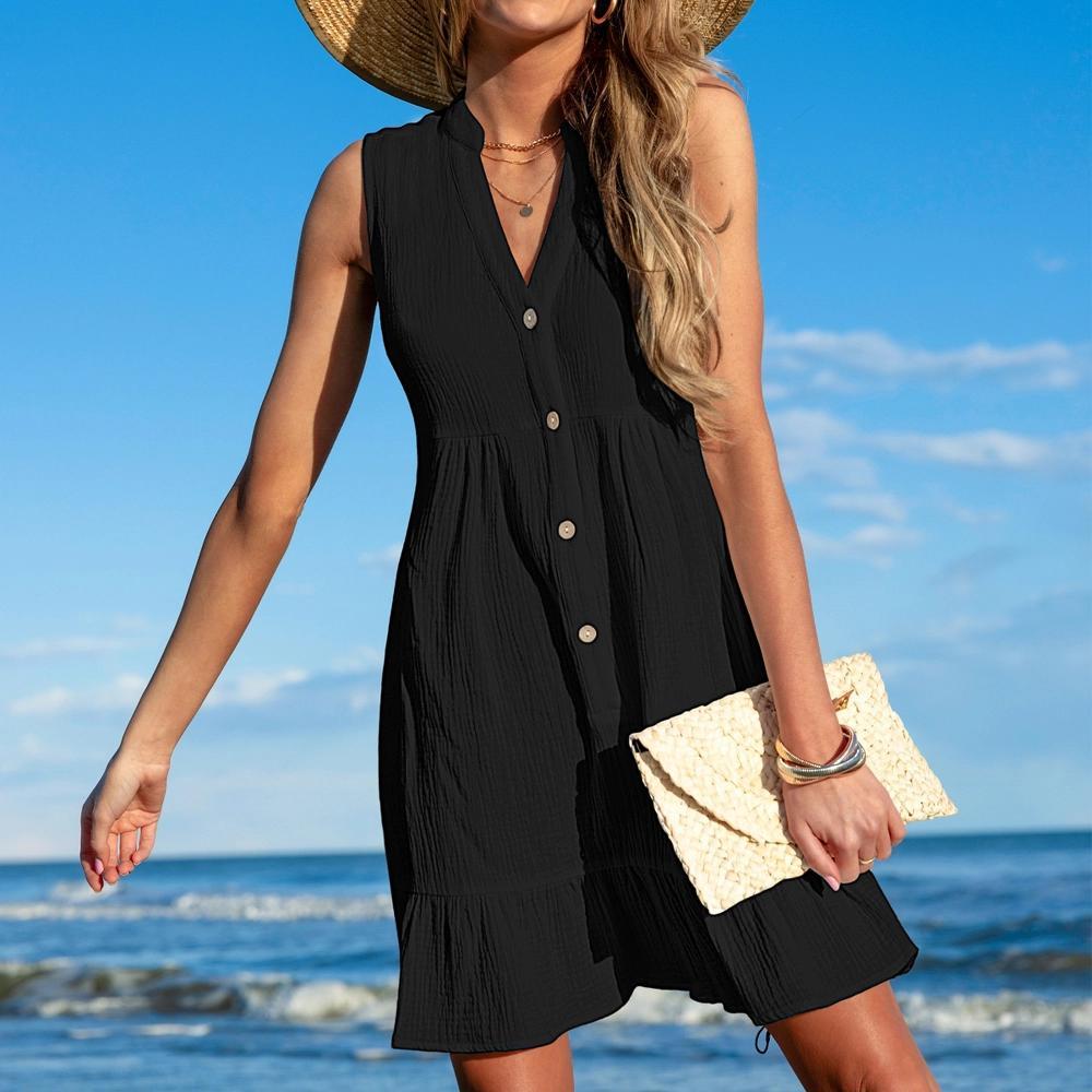 Women's White/Black Ruffle Hem Mini Cover-Up Dress - Cupshe Product Image