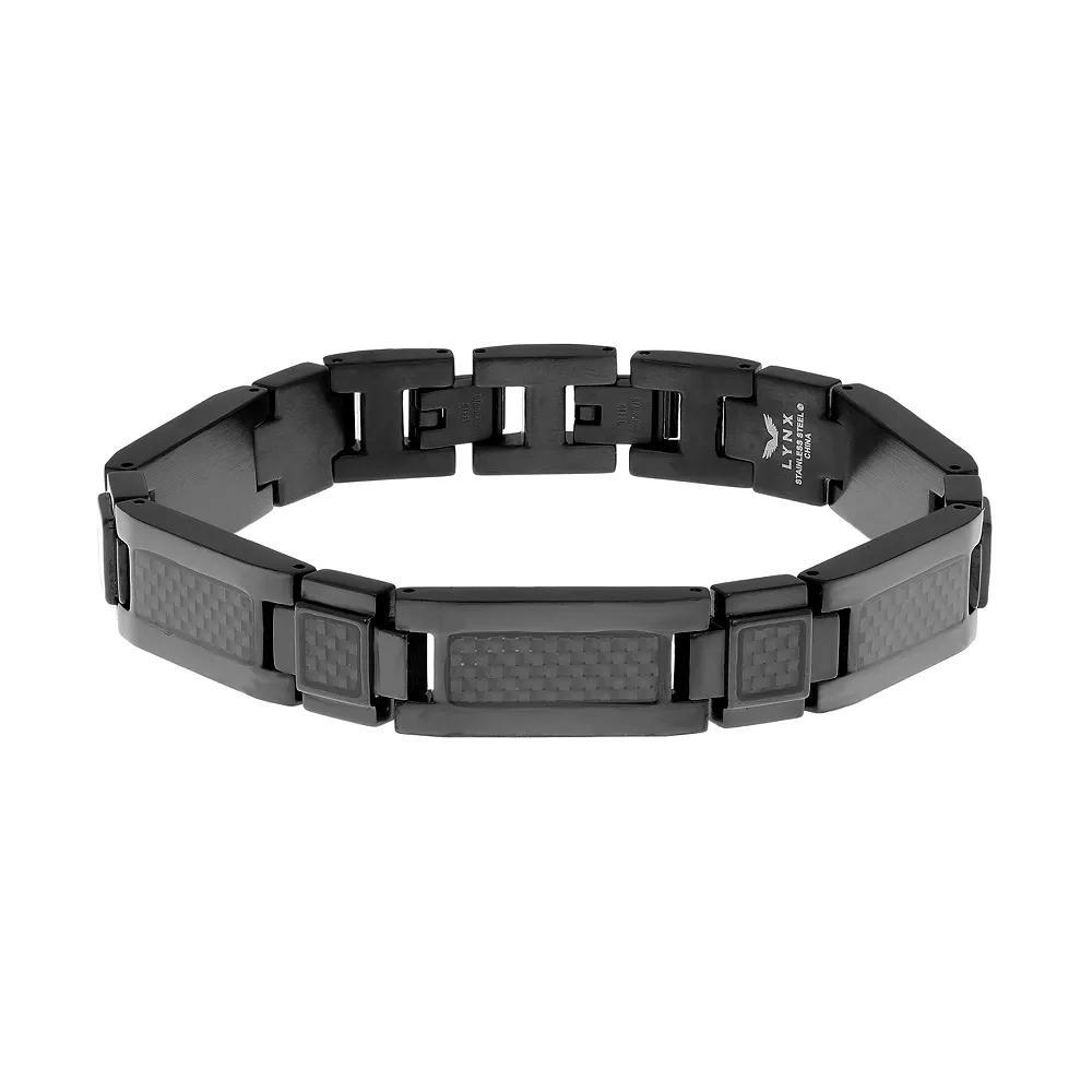 LYNX Men's Stainless Steel & Carbon Fiber Bracelet and Lock Extender, Size: 9 Product Image