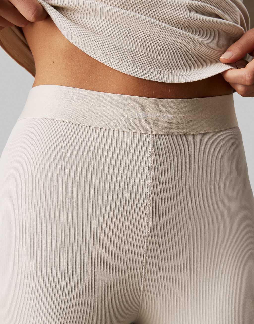 Calvin Klein Modern Rib lounge henley button top and legging set in beige Product Image