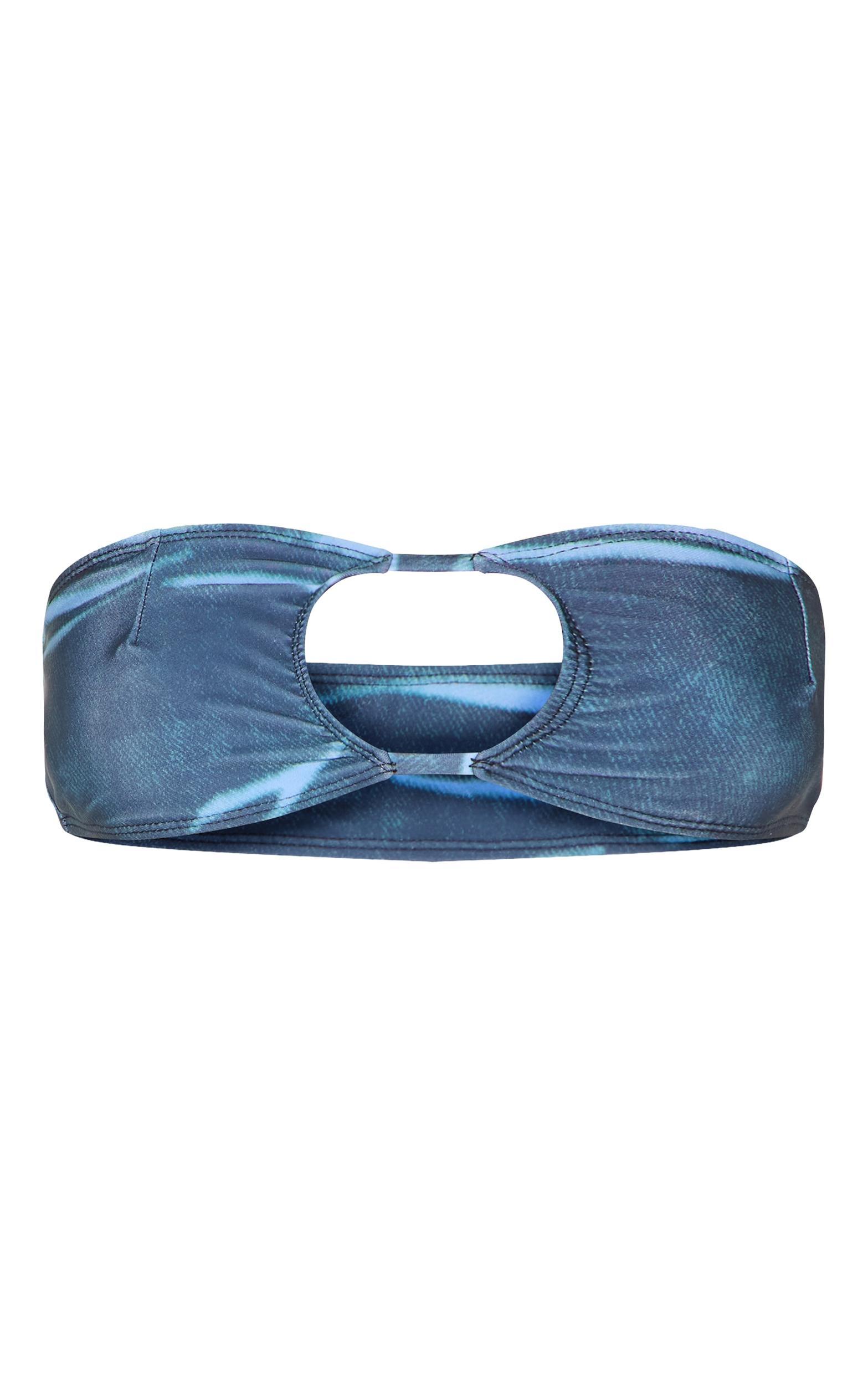 Blue Abstract Print Bandeau Cut Out Bikini Top Product Image