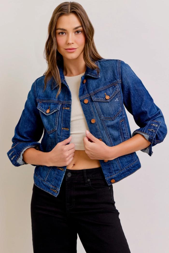 Dark Wash Classic Fitted Trucker Jacket Product Image