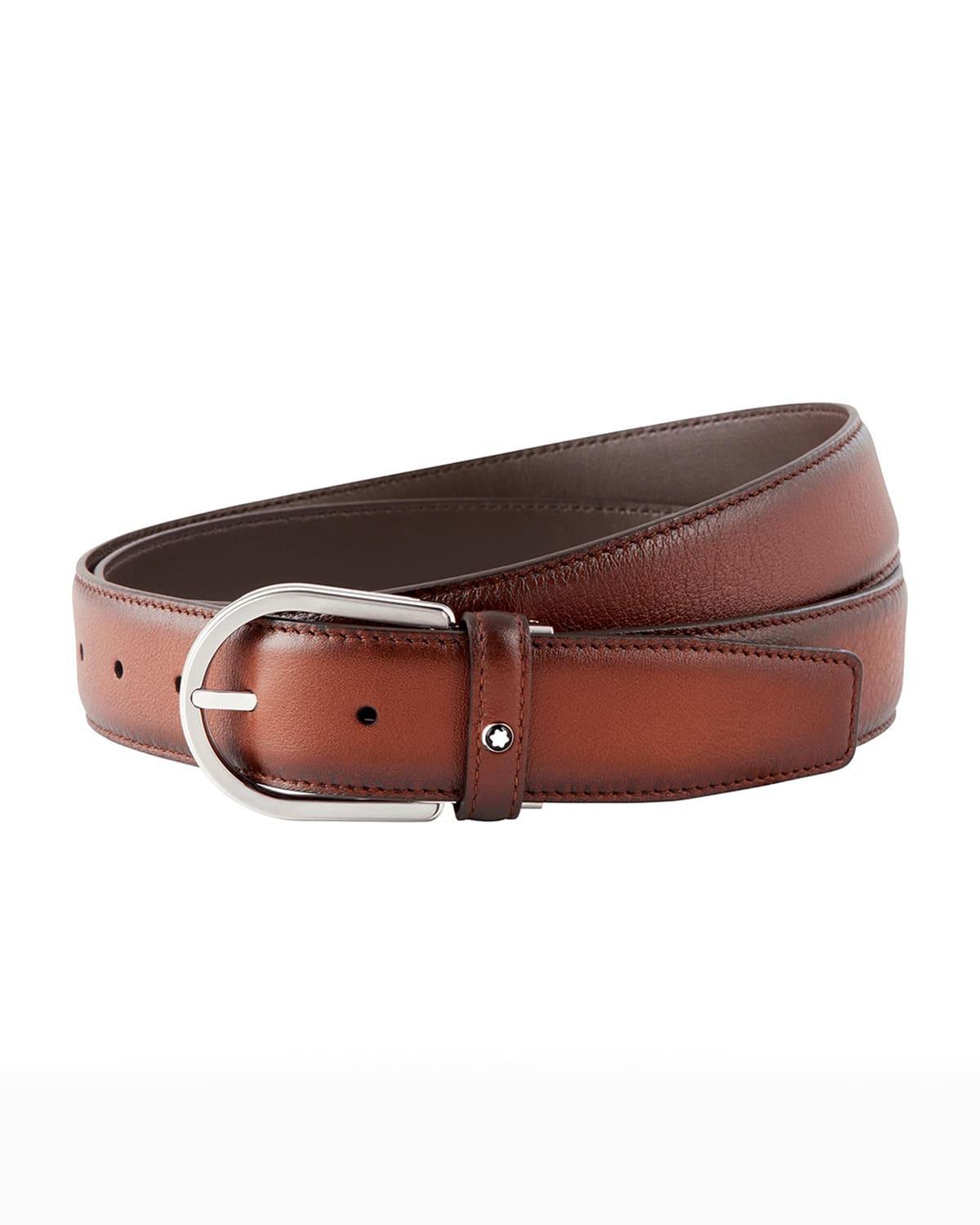 Montblanc Mens Horseshoe Shiny & Matte Stainless Steel Pin Buckle Belt Product Image
