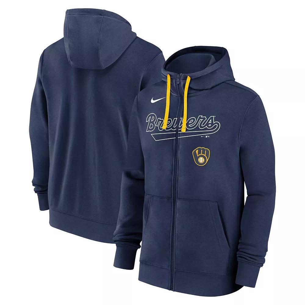 Men's Nike Navy Milwaukee Brewers Knockout Script Full-Zip Hoodie, Size: Medium, Blue Product Image