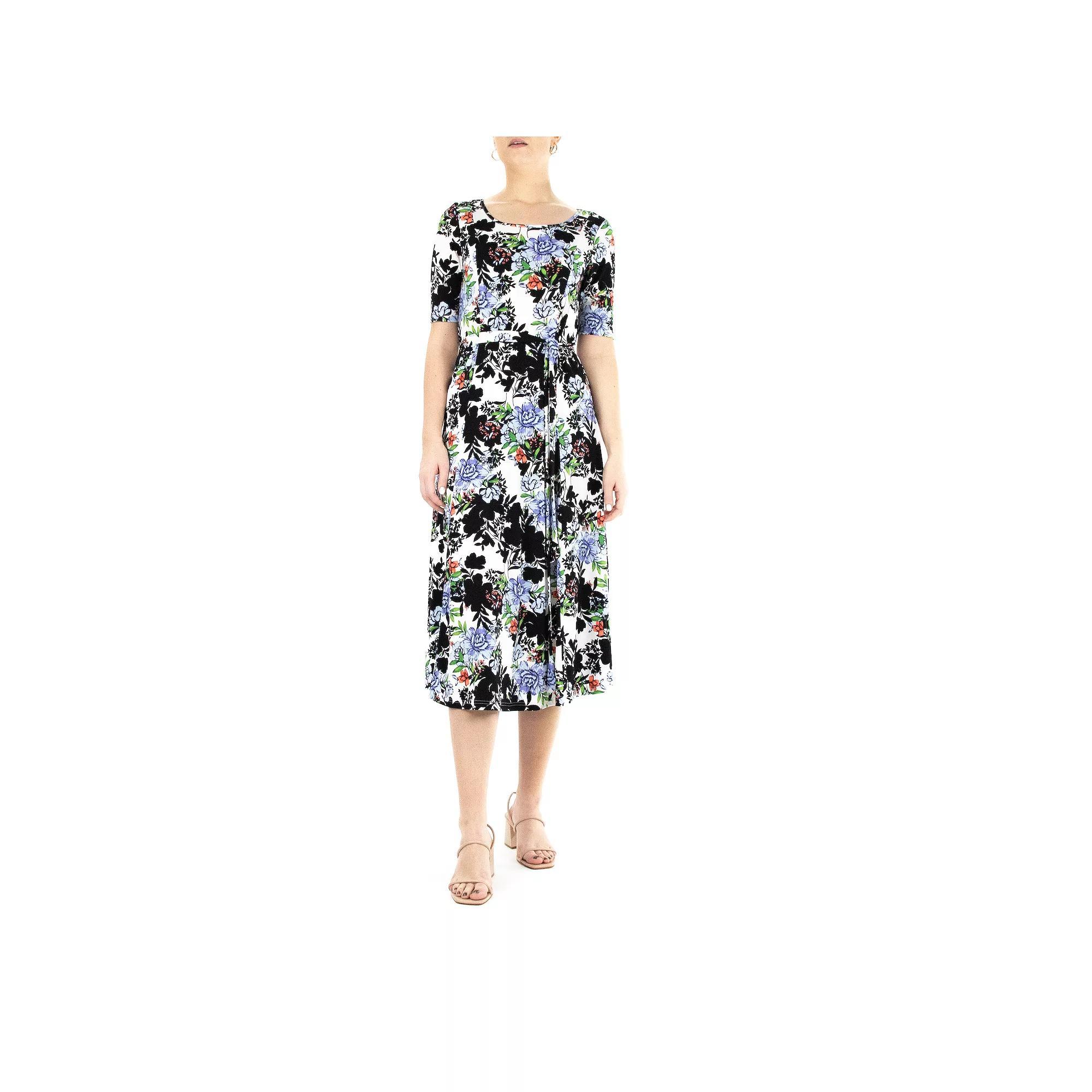 Women's Nina Leonard Syliva Print Midi Dress, Size: Large, Black Peri Team Product Image