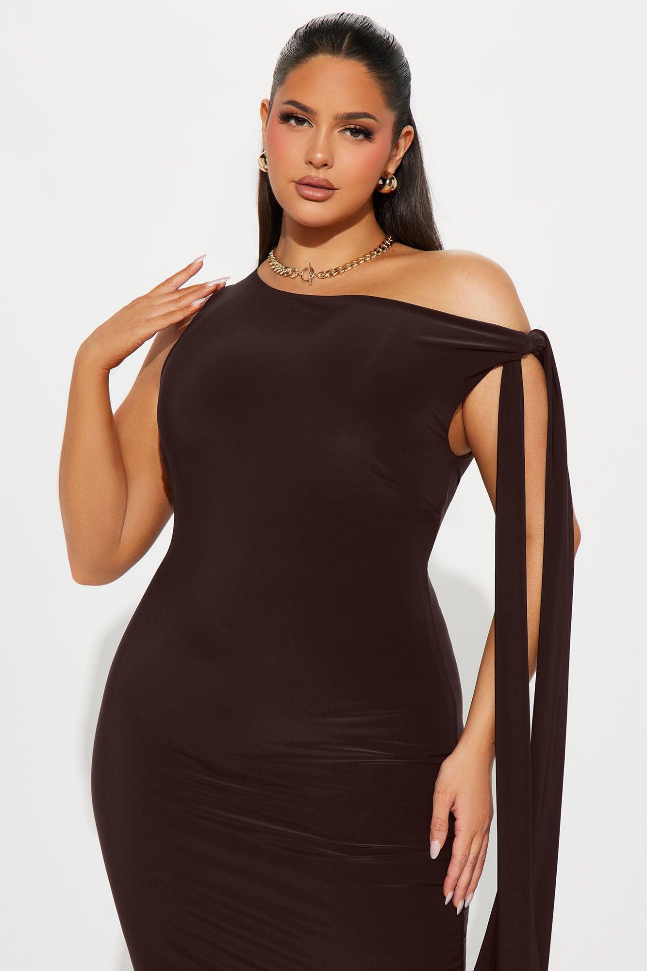 Olympia Twist One Shoulder Midi Dress - Chocolate Female Product Image