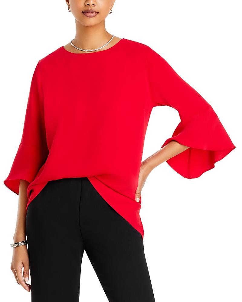 Caroline Rose Julia Matte Crepe Crew Neck 34 Ruffled Sleeve High Product Image