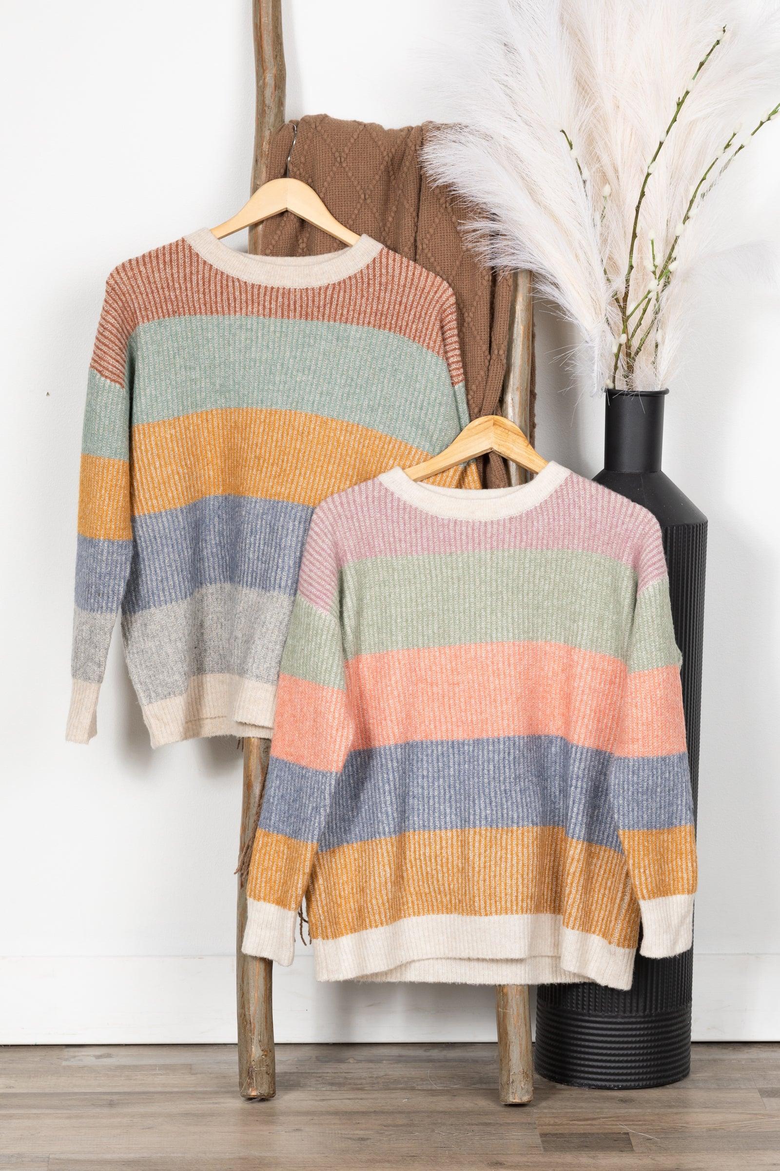 Ribbed Multicolor Colorblock Sweater Product Image