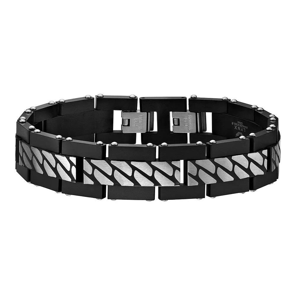 Men's LYNX Black Ion-Plated Stainless Steel Bracelet, Size: 8.5", Two Tone Product Image