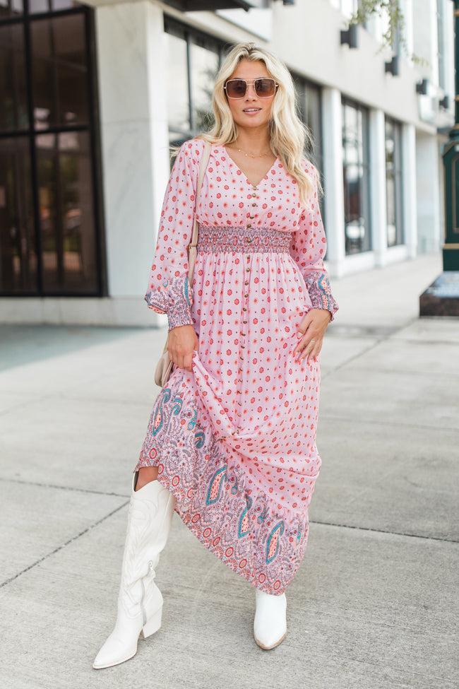 Like You Said Pink Multi Border Print Maxi Dress FINAL SALE Product Image