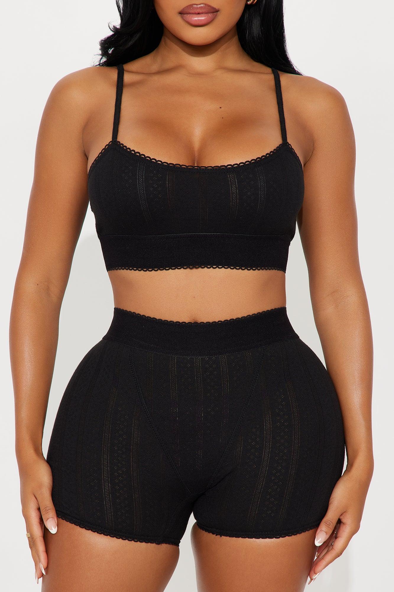 Stay Together Pointelle PJ Boxer Short Set - Black Female Product Image