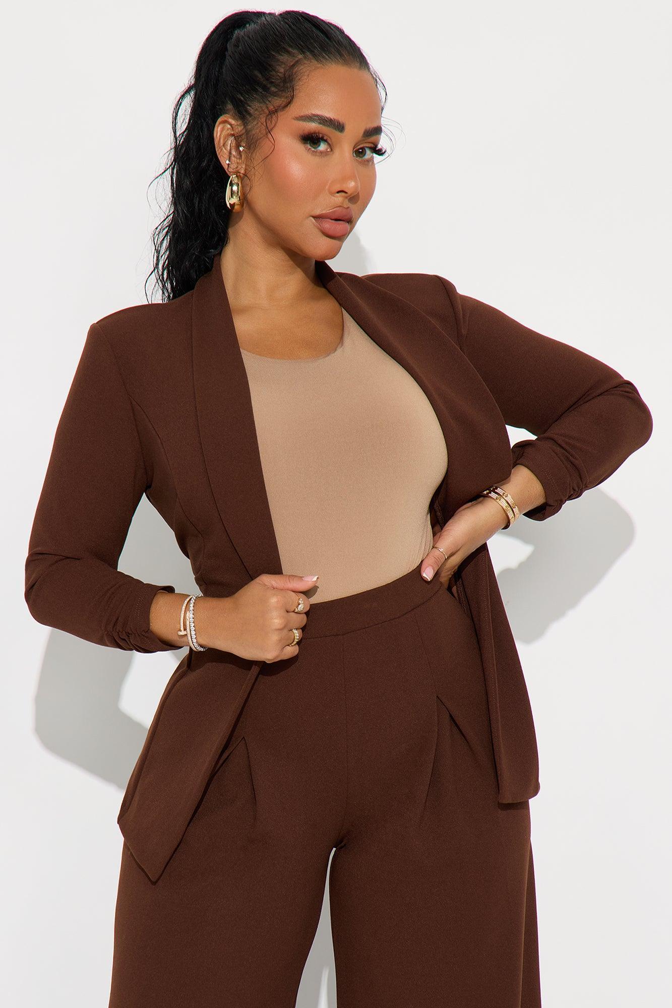 Reaching Goals Blazer Pant Set - Brown Product Image