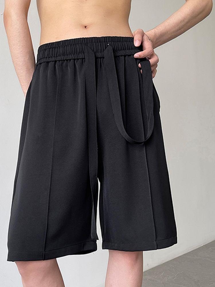 Drawstring Waist Plain Shorts / Mid Rise Plain Straight Leg Pants Product Image