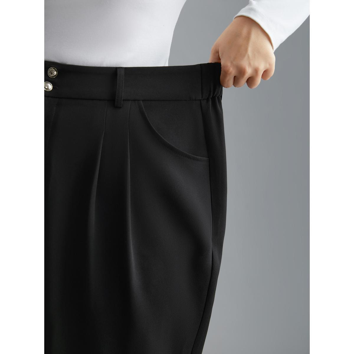 Plus Size Double Buckle Straight Leg Pants Women Black At the Office Straight Leg Mid Rise Work Pants BloomChic 14-16/1X Product Image