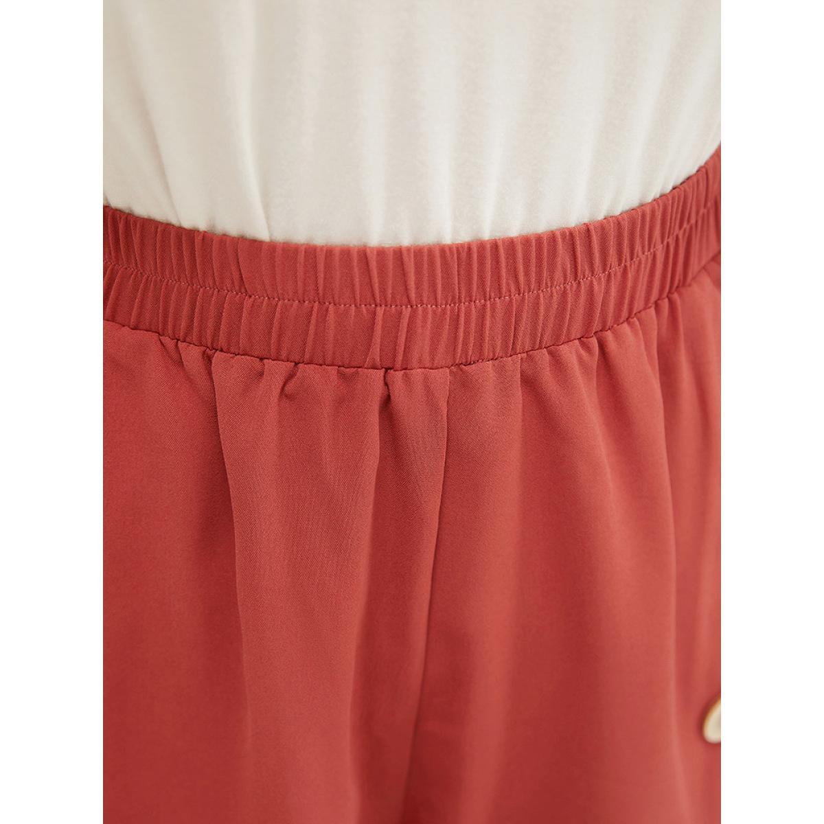 Plus Size Plain Mid Rise Pocket Button Detail Shorts Women Maroon Elegant Dailywear Shorts BloomChic 14-16/1X Product Image