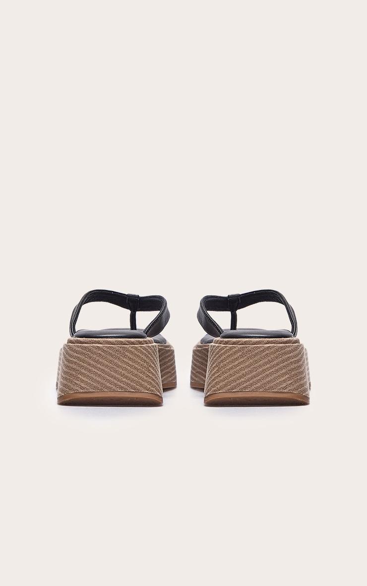 Black PU Toe Thong Round Toe Flatform Sandals Product Image