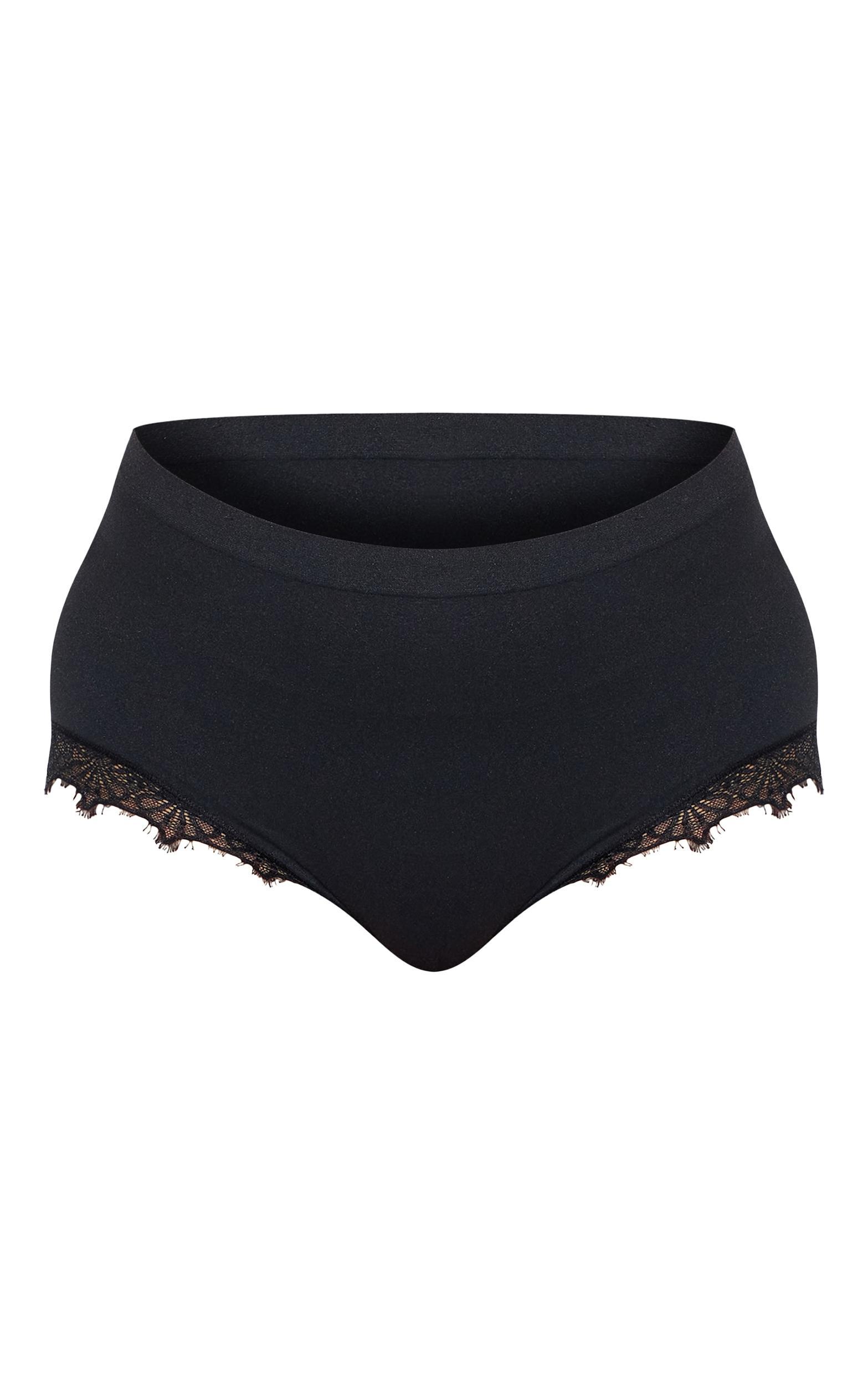 Plus Black Lace Trim Detail Brief Product Image