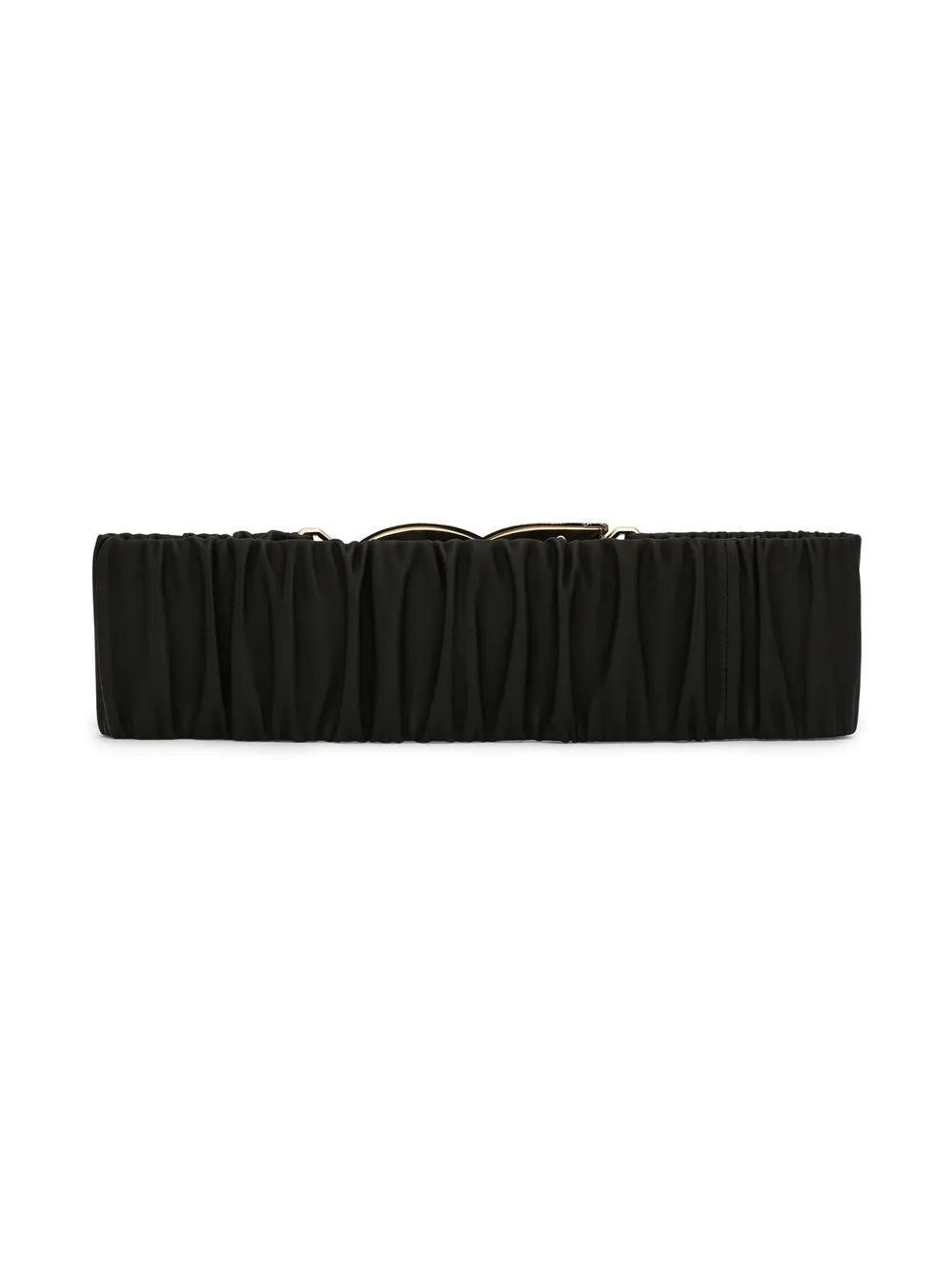 DOLCE & GABBANA Logo-buckle Gathered Leather Belt In Black Product Image
