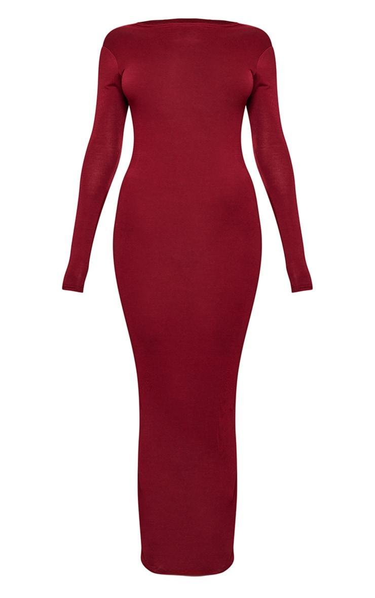Cherry Red High Neck Boat Neck Split Maxi Dress Product Image