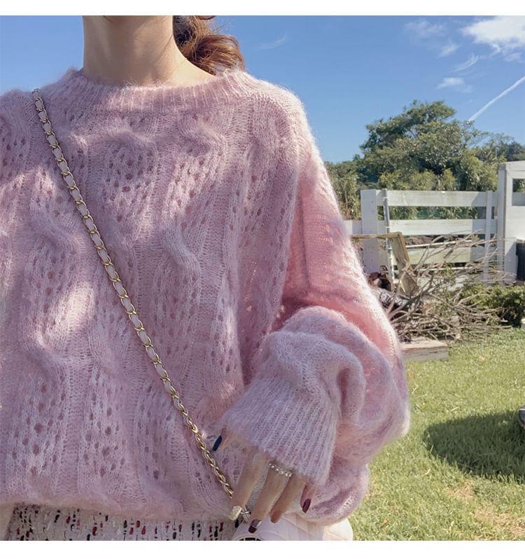 Round Neck Pointelle Sweater Product Image