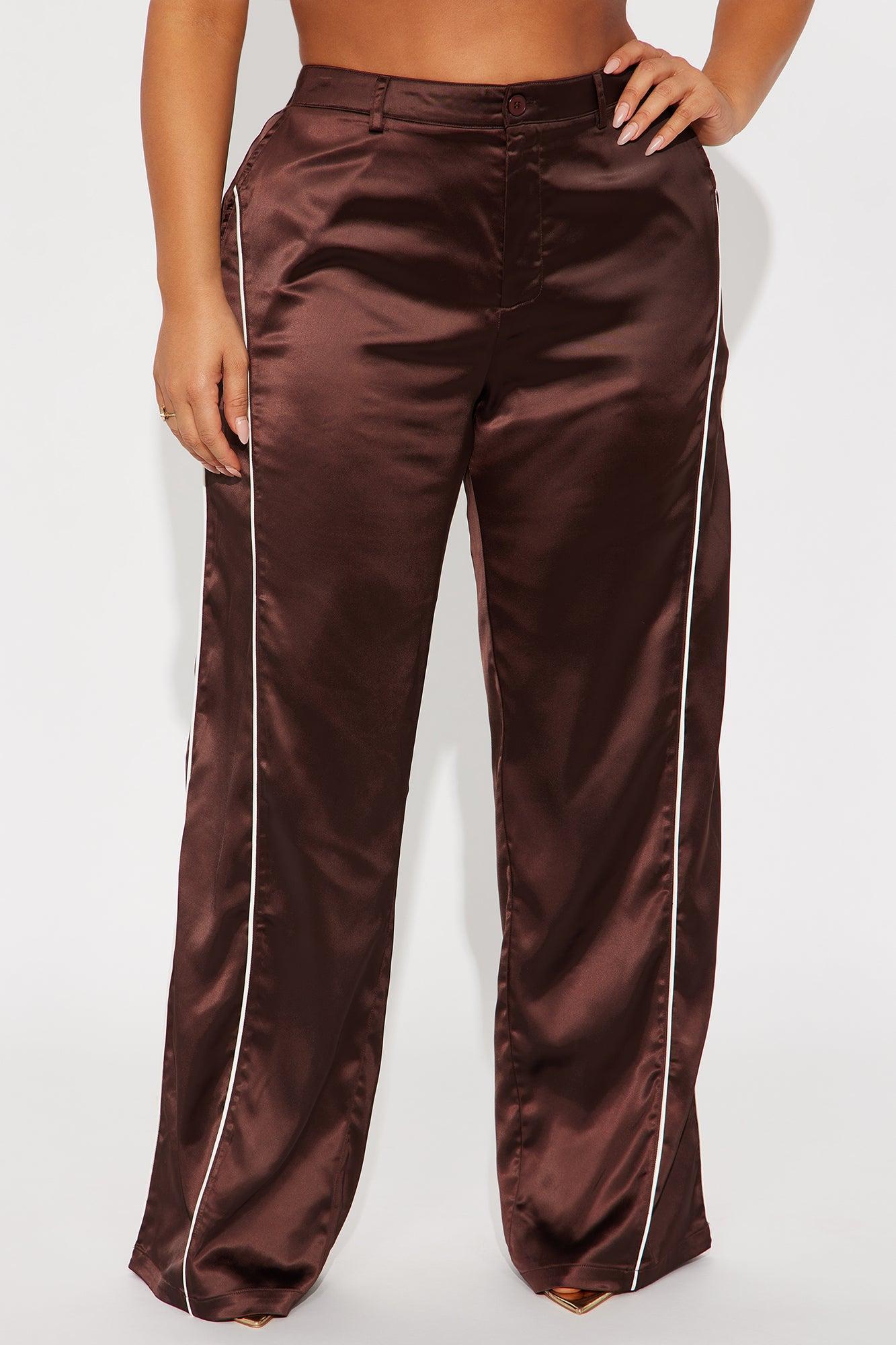 Keep Up With Me Satin Wide Leg Track Pant 33 - Chocolate/Combo Female Product Image