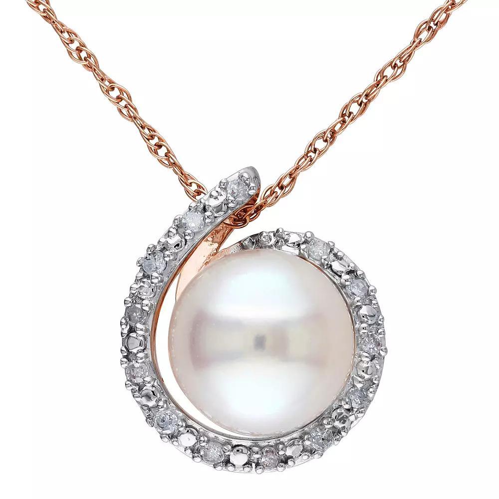 Stella Grace 10k Rose Gold Freshwater Cultured Pearl & Diamond Accent Swirl Halo Pendant Necklace, Women's, Size: 17", 10k Gold Product Image