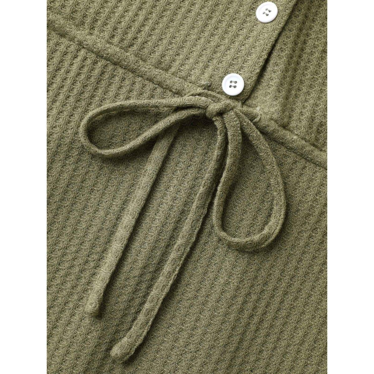 Plus Size Stretchy Textured Waist-Tie Midi Dress ArmyGreen Women Knit Dresses Bloomchic 18-20/2X Product Image
