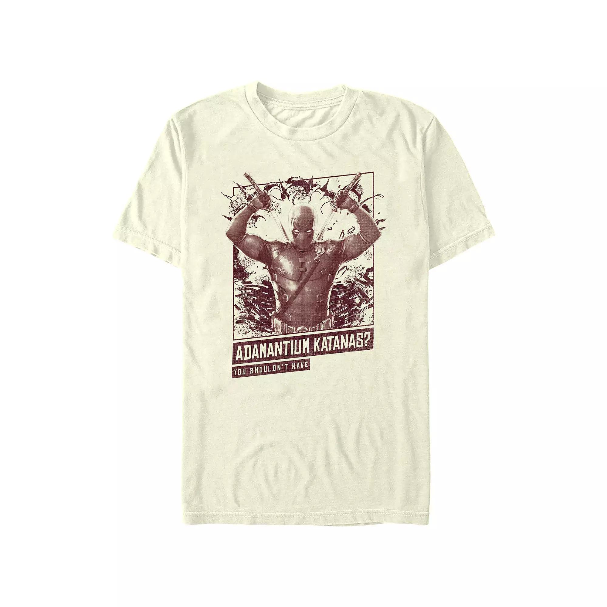 Men's Deadpool And Wolverine Adamantium Katanas Box Graphic Tee, Size: Medium, Natural Product Image