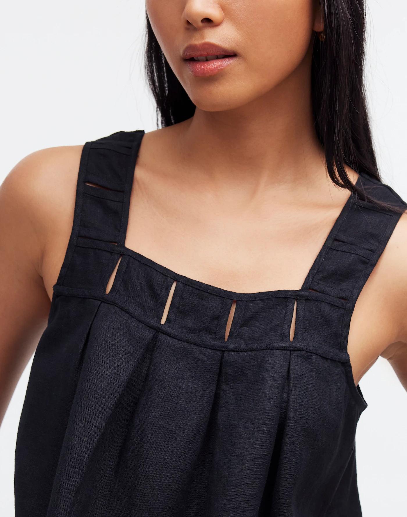 Embroidered A-Line Top in 100% Linen Product Image