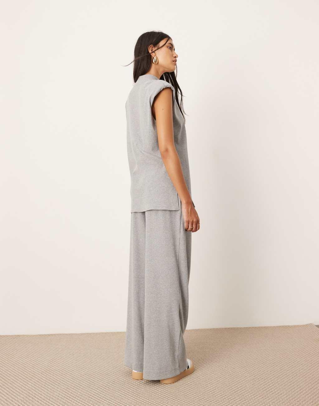 ASOS EDITION premium ribbed jersey pants in gray - part of a set Product Image