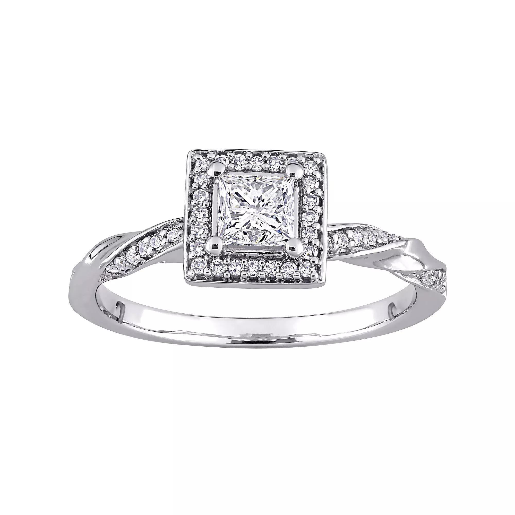 Stella Grace 10k White Gold 3/5 Carat T.W. Diamond Square Halo Twist Band Engagement Ring, Womens Product Image