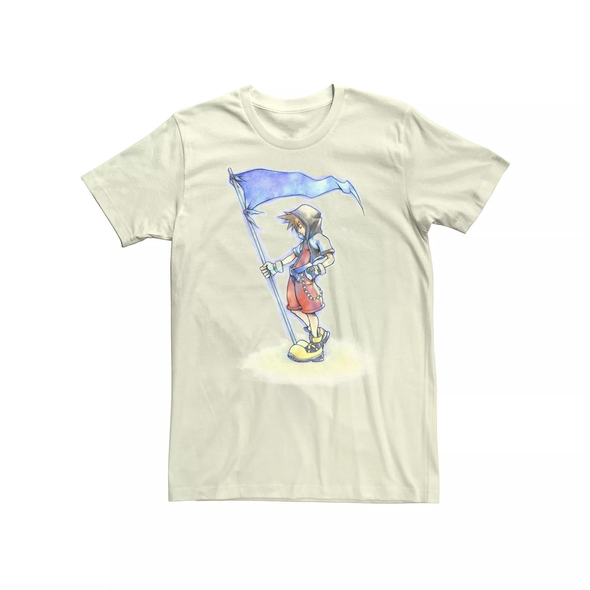 Men's Kingdom Hearts Sora With Flag Watercolor Tee, Size: Medium, Natural Product Image