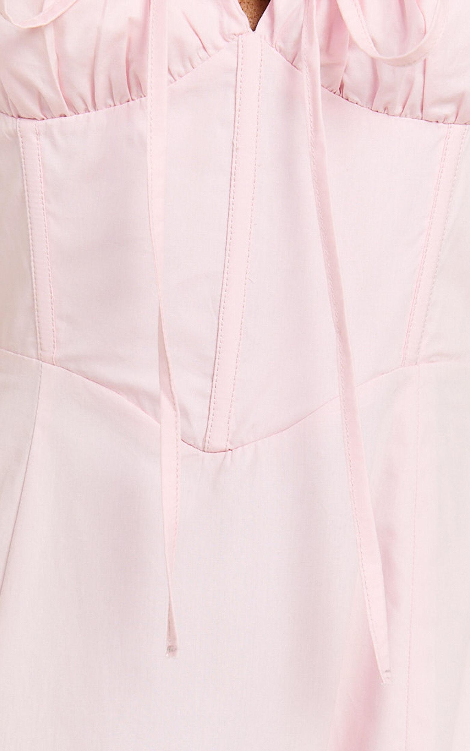 Maiya Midi Dress - Tie Front Fitted Bodice Dress in Soft Pink Product Image