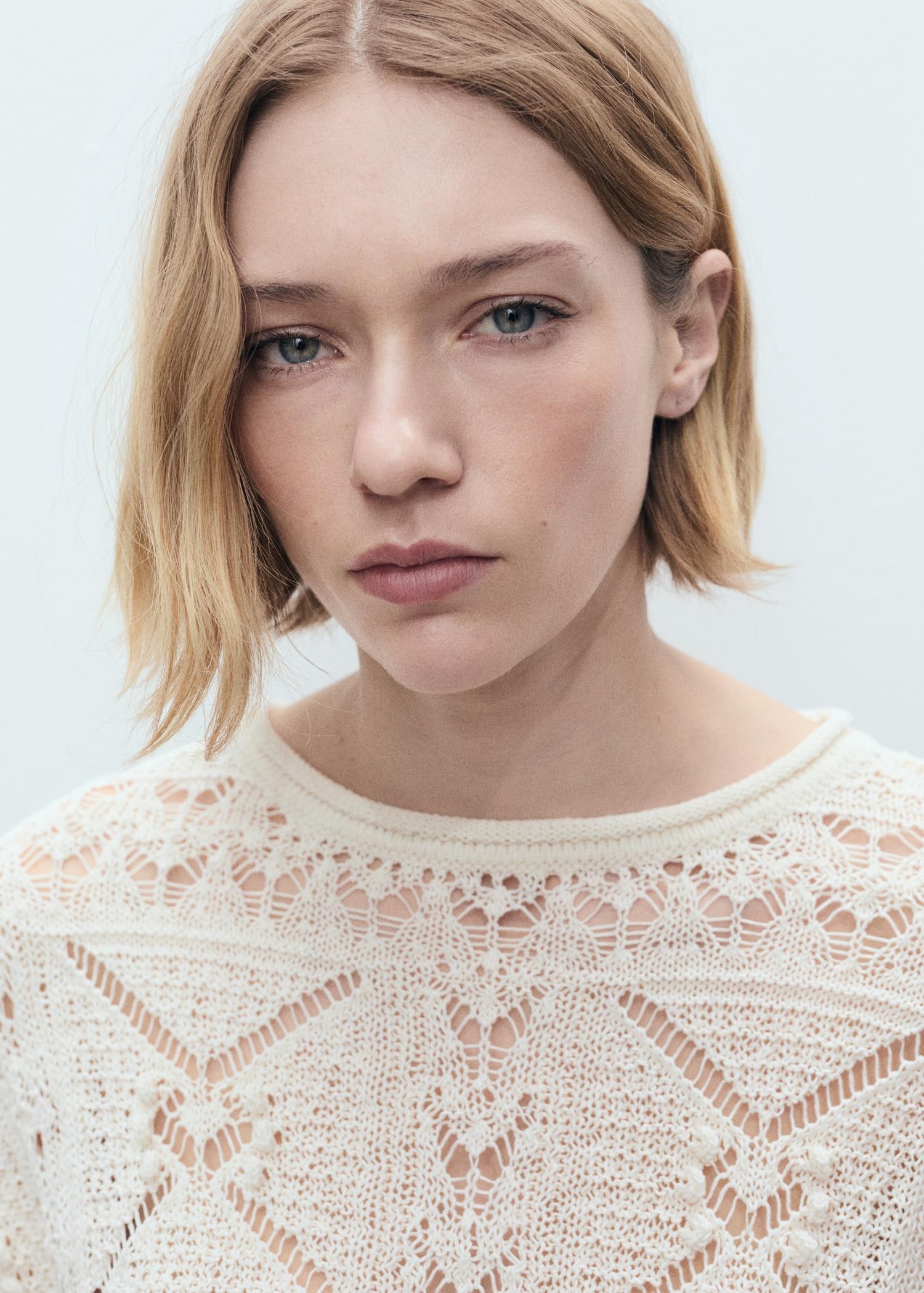 Oversized openwork knitted sweater - Women | MANGO USA Product Image