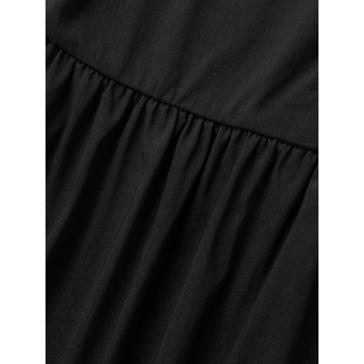 Plus Size Stretch Woven Blend Multiple Splicing Midi Dress Black Women Workwear Essentials Gathered Round Neck Sleeveless Curvy BloomChic 10/M Product Image