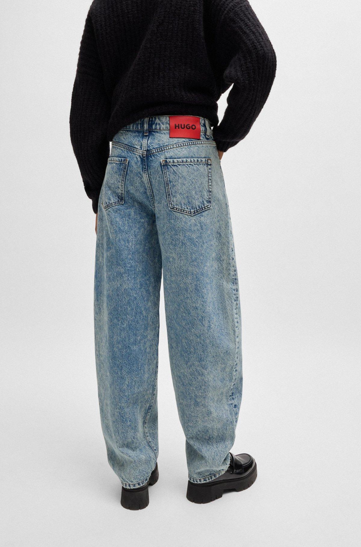 HUGO - Blue straight-fit jeans with wide leg - Dark Blue Product Image