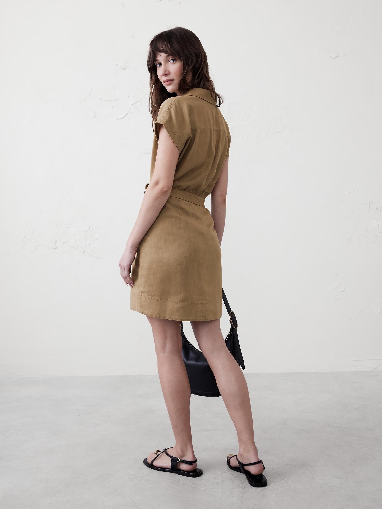 Linen-Blend Wrap Mini Shirtdress Product Image