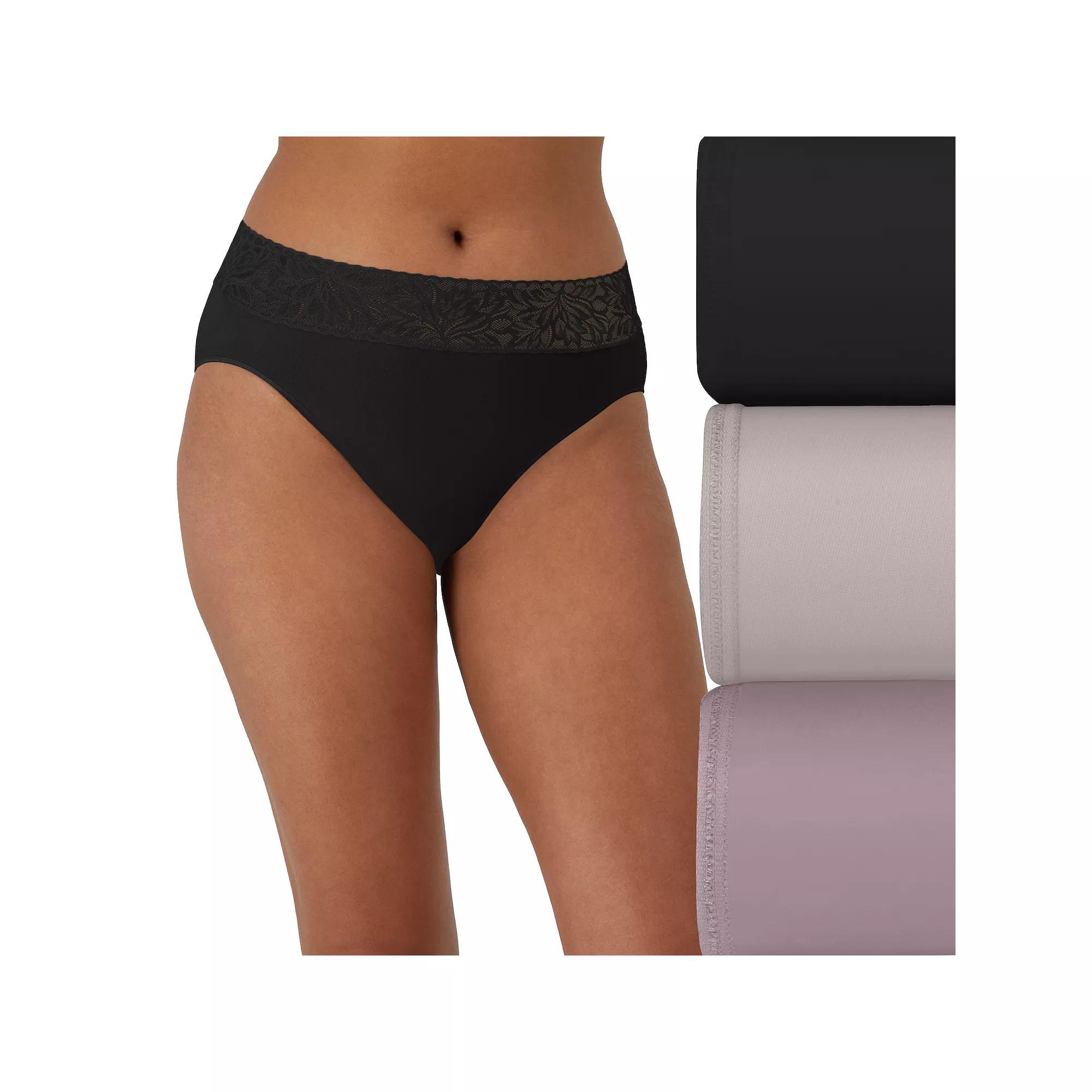 Bali 3-Pack Modern Seamless Lace Trim Hi Cut Underwear DFMLB3, Women's, Size: 8, Black Blush Purple Product Image