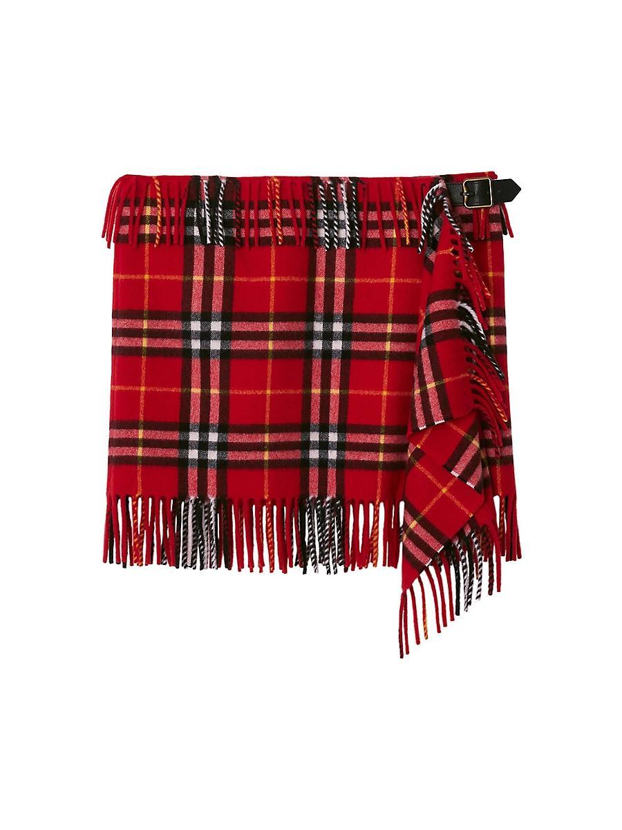 Womens Fringed Check Wool-Cashmere Wrap Miniskirt Product Image