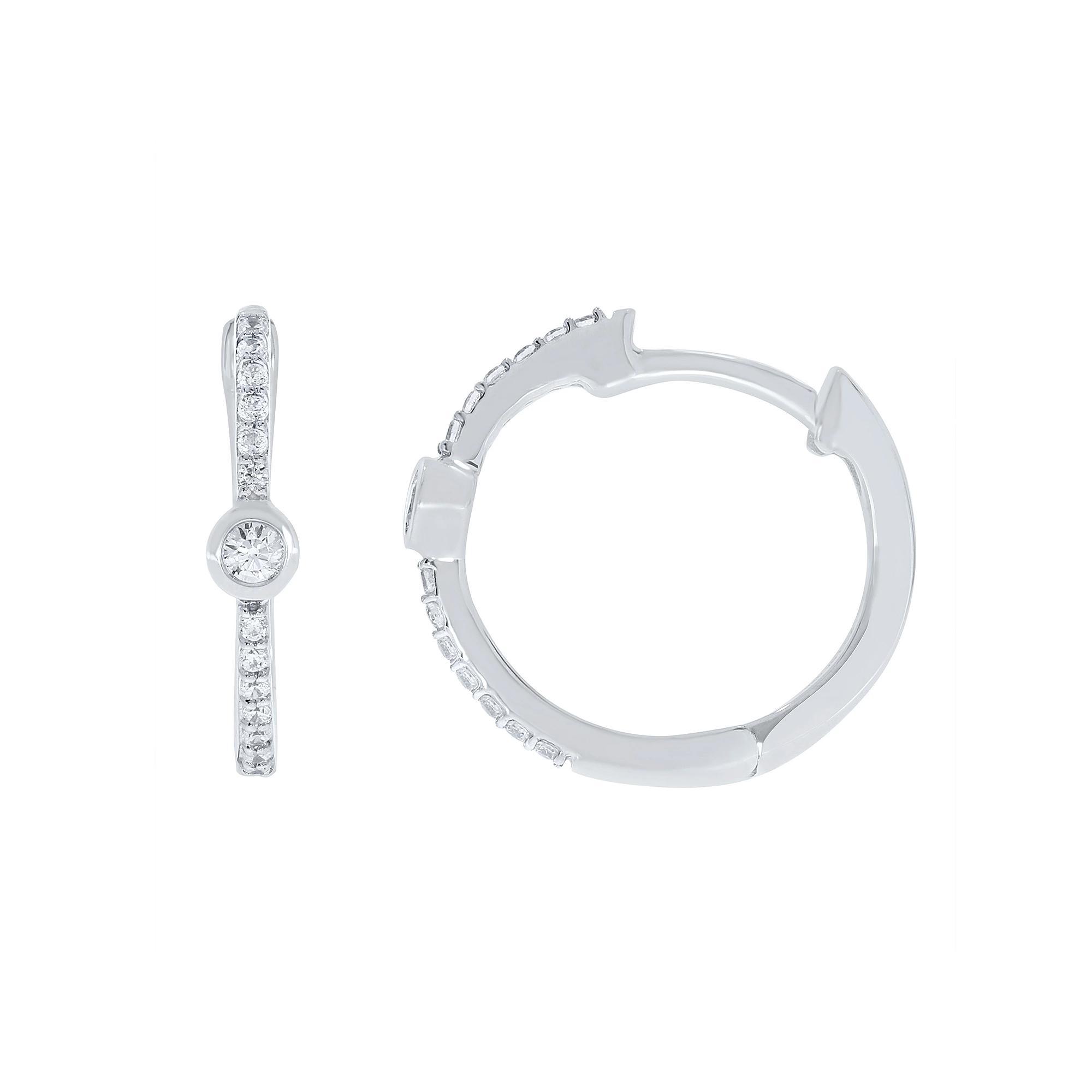 Sterling Silver 1/6 Carat T.W. Diamond Bezel Hoop Earrings, Women's, Gold Tone Product Image