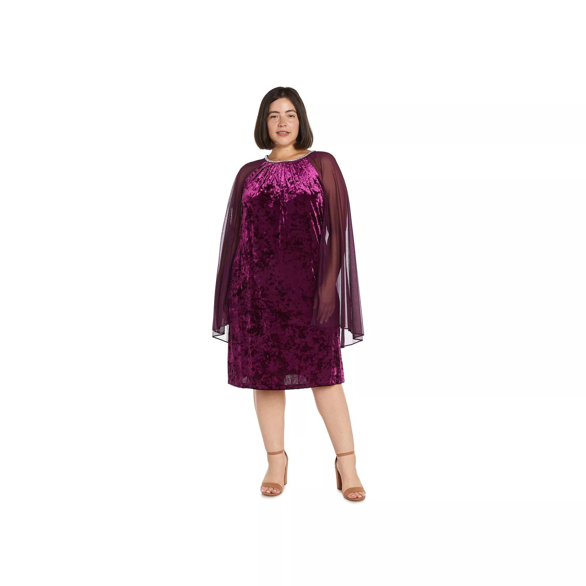 Plus Size R&M Richards Rhinestone Neck Shift Dress with Chiffon Cape, Women's, Size: 20 W, Purple Product Image