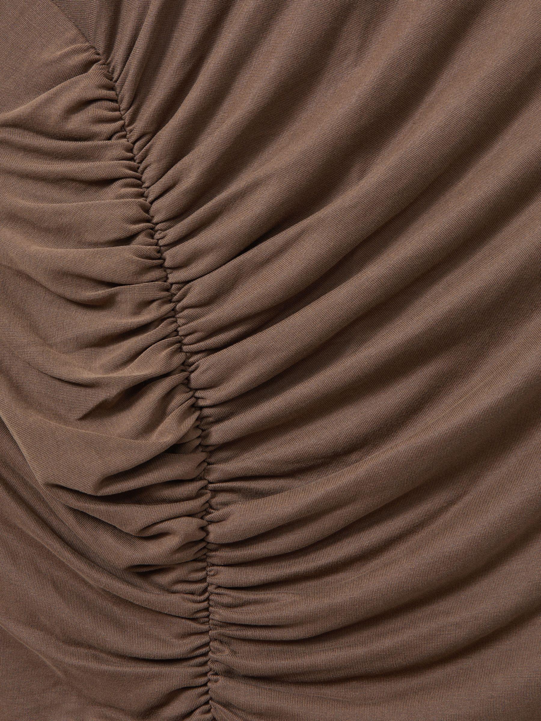 Ruche Front Capped Sleeve Jersey Midi Dress in Chocolate Product Image