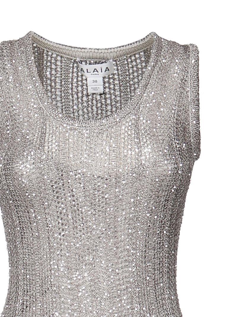 ALAÏA Sequined Fit-flare Knit Mini Dress In Silver Product Image