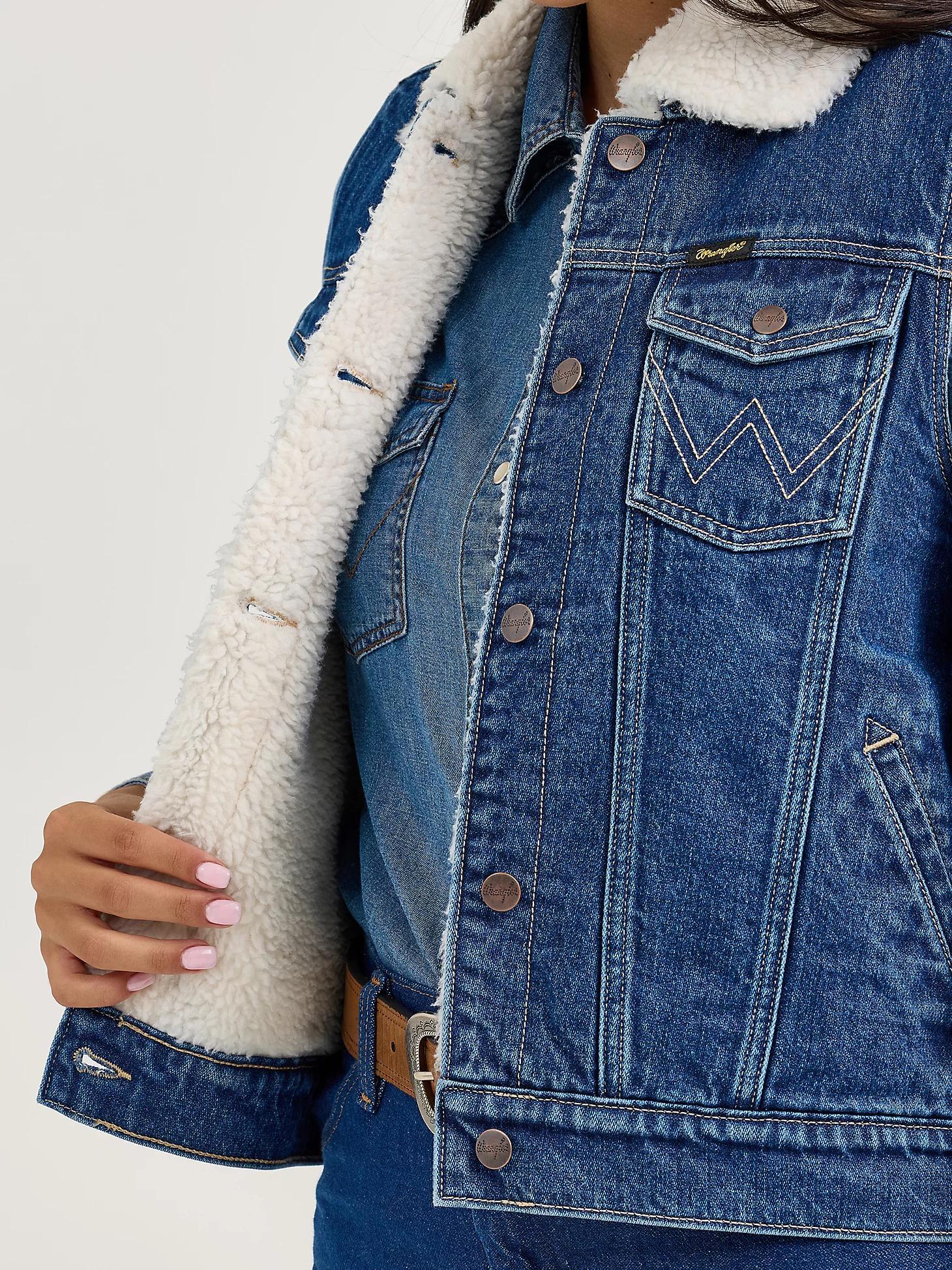 Women's Wrangler Sherpa Lined Denim Vest | Women's JACKETS & OUTERWEAR | Wrangler® Product Image