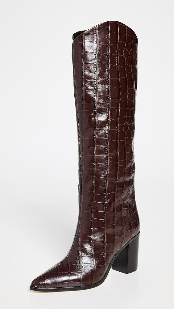 Schutz Womens Maryana Croc-Embossed Block Heel Pointed-Toe Tall Boots Product Image