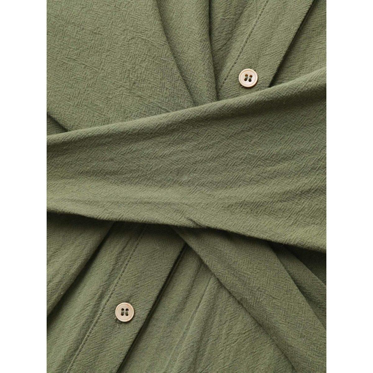 Plus Size Cotton Back-Tie Overlap Shirt Dress ArmyGreen Women Tie knot Shirt collar Short sleeve Curvy BloomChic 26/4X Product Image